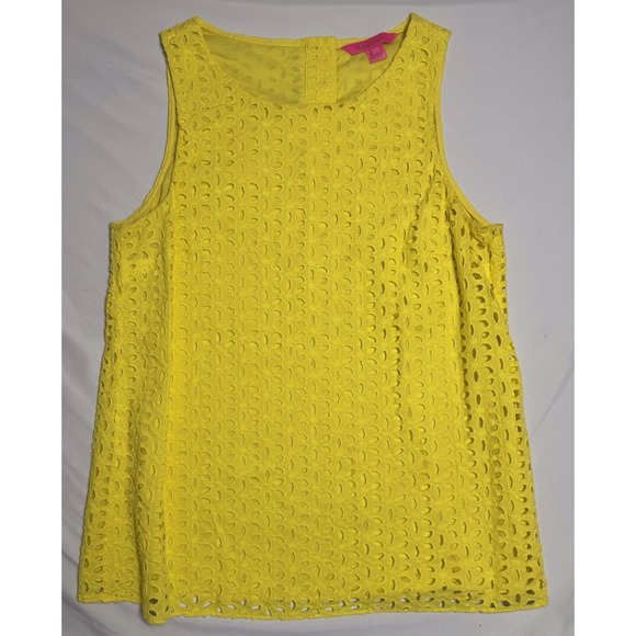 Lilly Pulitzer Tops - Lilly Pulitzer Iona Tank Top‎ Yellow Juice Petal Eyelet Womens Size Medium